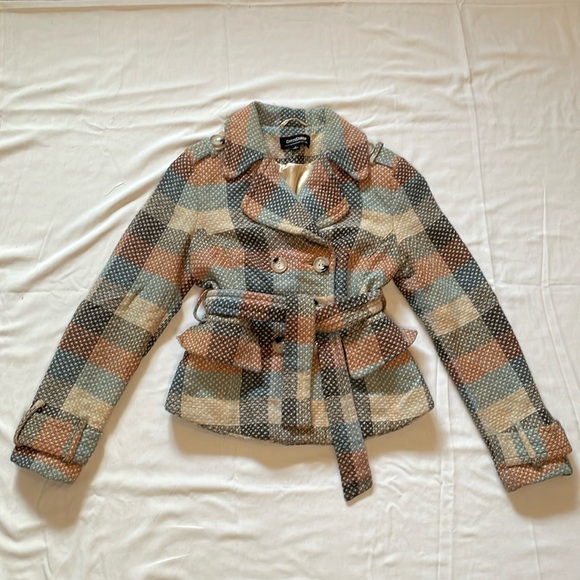 CoffeeShop Jackets & Blazers - Coffeeshop Wool Plaid Pea Coat with Epaulettes